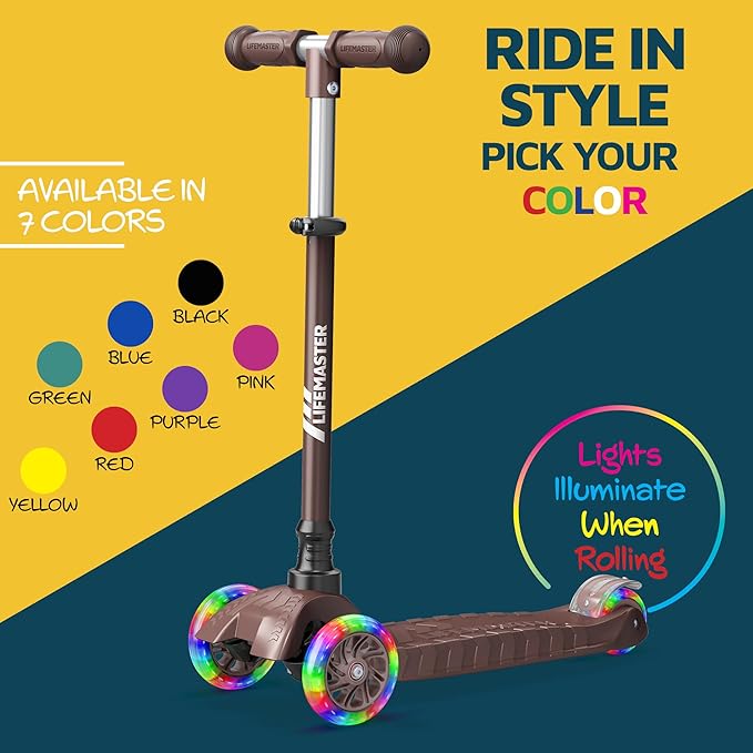 Kids Scooter – Children and Toddler 3 Wheel Kick Scooter – LED Wheel Lights Illuminate When Rolling– Adjustable Handlebar – Indoor and Outdoor