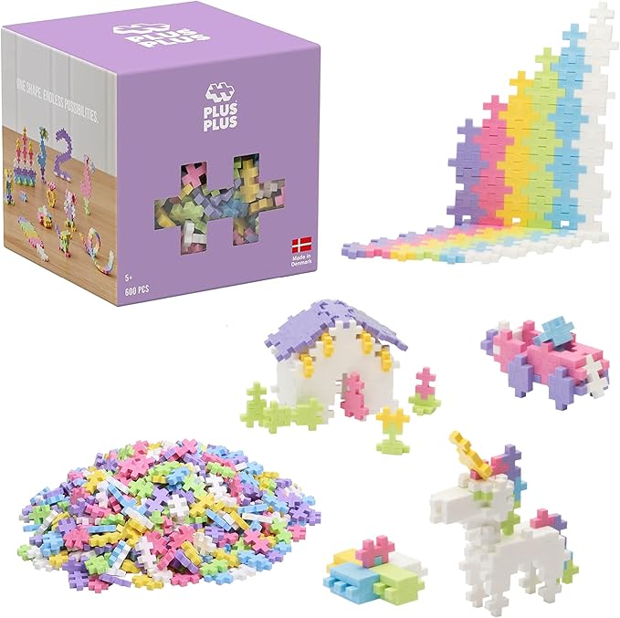 PLUS PLUS 600 Piece Interlocking Building Blocks for Kids, Open Ended Connecting Toys, STEM Bin Classroom Mini Manipulatives - Pastel Mix Play Tube