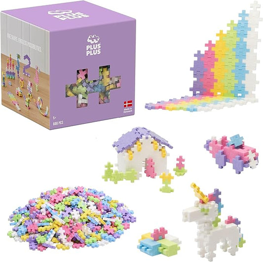 PLUS PLUS 600 Piece Interlocking Building Blocks for Kids, Open Ended Connecting Toys, STEM Bin Classroom Mini Manipulatives - Pastel Mix Play Tube