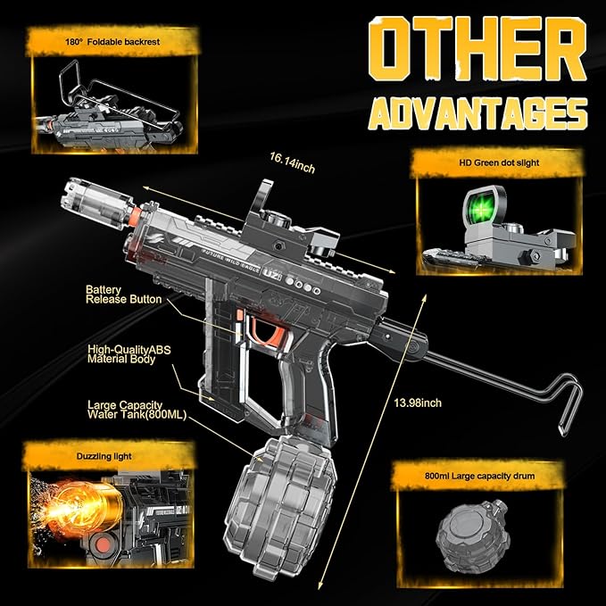 Automatic Electric Water Gun with Light Up, 26-32 FT Long Range Powerful Squirt Guns with 800CC Large Capacity for Adults Kids, Water Blaster Pistol Outdoor Summer Toys for Pool Beach Party