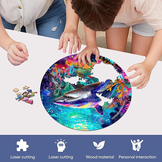 Wooden Puzzle for Adults, Shark Wooden Jigsaw Puzzles 500 Piece, Beautiful Wooden Puzzle with Box Birthday Gifts for Adults and Kids Family Game(15.9 * 15.9in)