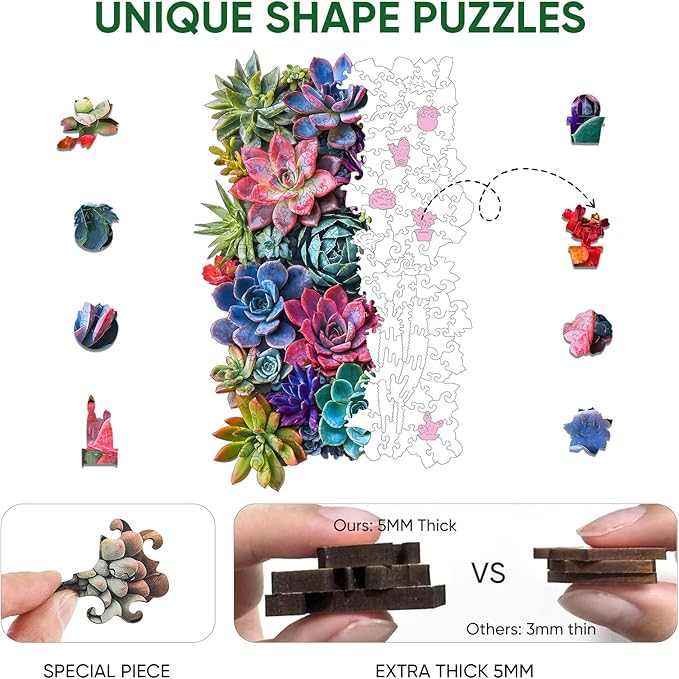 Rectangular Succulent Wooden Puzzles,500 Pieces Jigsaw Puzzles 18.5'' x11.7'', Unique Design Liberty Wooden Puzzles for Adults and Kids, Family Game Gift Royal Size