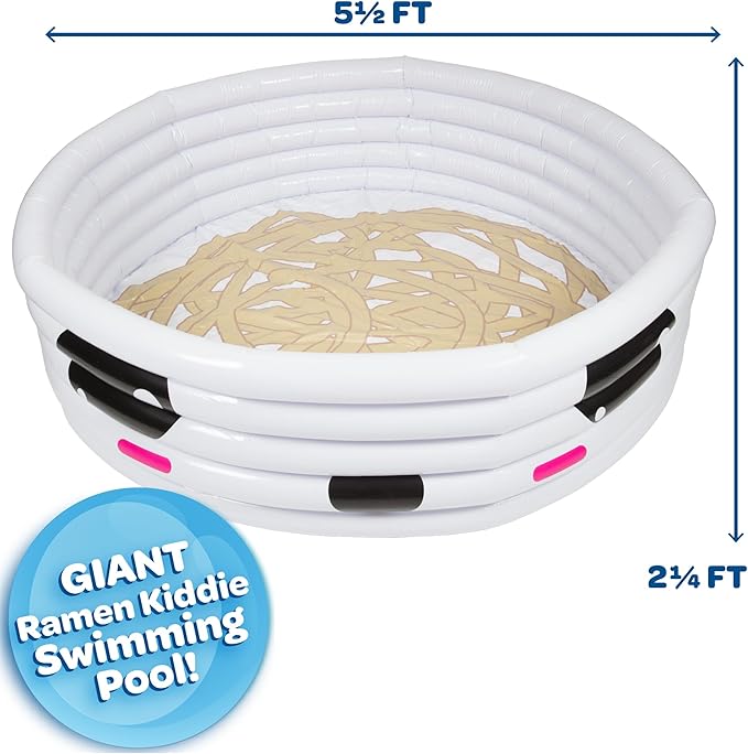 Large Inflatable Kiddie Pool- Cute Ramen Kawaii Theme, Children's Swimming Pool w Play Pillow Floats & Accessories- 67"x26" Family Size for Baby Kids Adults, Outdoor Beach or Backyard Summer Water Fun