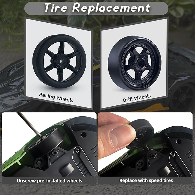 RC Drift Car, 1/24 Remote Control Car 4WD RC Cars for Kids, 2.4GHz Hobby Racing Car Toys Drifting RC Car with LED Light Rechargeable Battery and Drift Tires Toy Cars for Boys Black