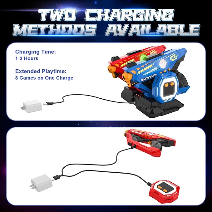 Laser Tag Guns Set of 4 - Rechargeable Infrared Technology Laser Tag for Kids, 360° Sensors+LCDs+Adjustable Life Value, Fun Family Game Toy Guns Teen Gifts for Ages 8+