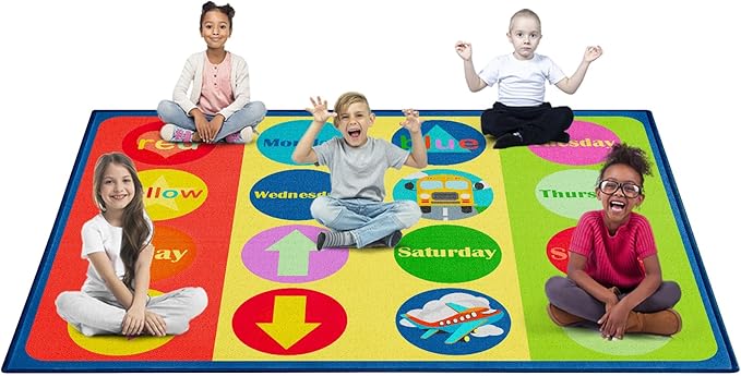 Classroom Rug 6'5"x8'5" Classroom Carpet for Preschool Education Daycare Rug Kids Playroom Carpet for Elementary, Kids Room