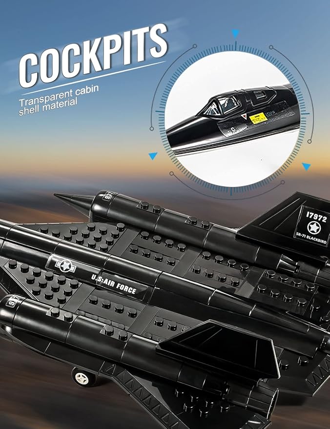 SEMKY Military Series SR-71 Reconnaissance Aircraft Jet Blackbird Air Force Building Block Set (183 Pieces) -Building and Military Toys Gifts for Kid and Adult