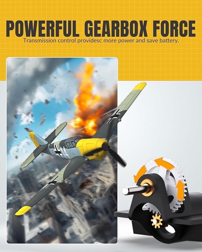 VOLANTEXRC RC Plane, 4 Channel Remote Control Airplane BF109 Fighter RTF with Aileron, Gyro, Aerobatics & 3 Modes Easy to Fly, Hobby Radio Controlled Aircraft for Beginners, Kids & Adults (Yellow)