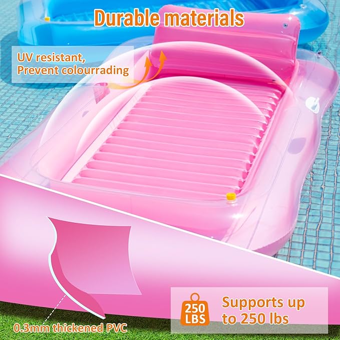 Inflatable Tanning Pool Lounger Float with Sprinkler, 78" x 48" Pool Floats Adult with Pillow, 3 in 1 Blow Up Tanning Bed, Suntan Tub Raft Floatie for Pools, Beach, Backyard Summer Water Party