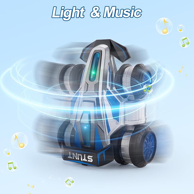 Remote Control car, 2.4 GHz Stunt Car, Upright Walking RC Cars 360° Deformation Rotation, with Lights and Music RC car 4WD High Speed Off Road Toy Presents for 6 7 8 9 10 boy and Girl (Blue)