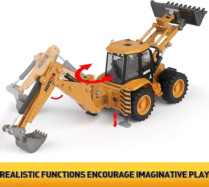 duturpo 1/50 Scale Metal Diecast Backhoe Loader Toy, Metal Play Construction Vehicles Trucks Toy for Boys