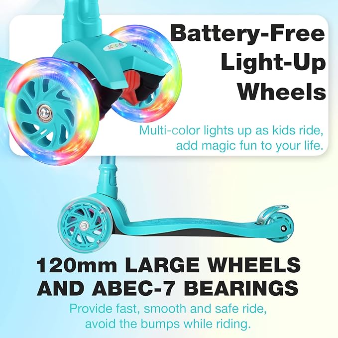 BELEEV A2 Scooters for Kids 3 Wheel Kick Scooter for Toddlers Girls Boys, 4 Adjustable Height, Lean to Steer, Light up Wheels, Extra-Wide Board, Easy to Assemble for Children Gift Sport Toys Ages 3-12