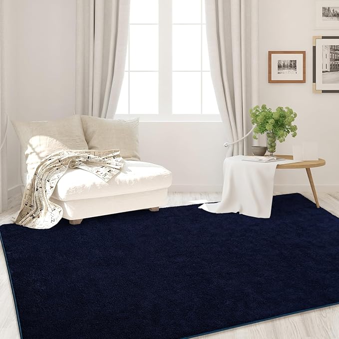FlyDOIT Area Rugs for Bedroom Living Room, 5x8 Navy Blue Super Soft Comfy Thickened Memory-Foam Indoor Carpets, Modern Aesthetic Minimalist Carpet for Boys Girls Adults Apartment Nursery Home Décor