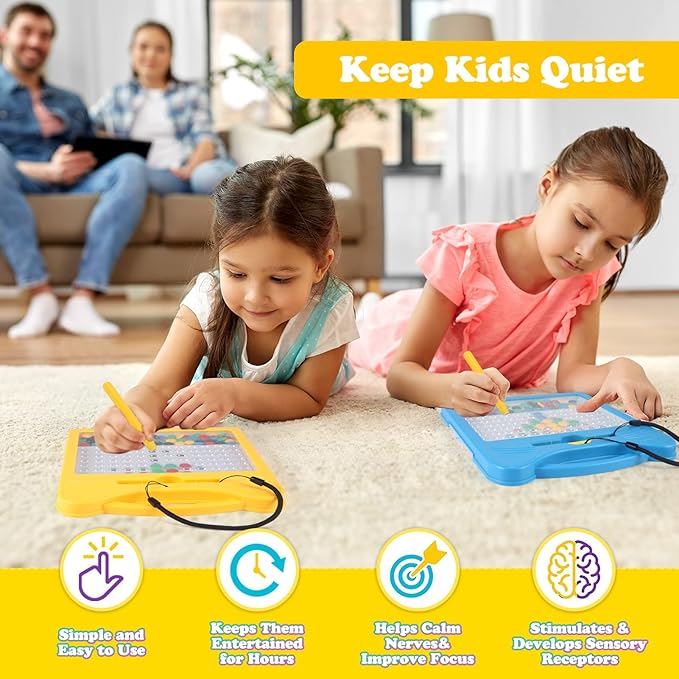 Magnetic Drawing Board for Kids, Toddler Magnet Doodle Board with 2 Pens, Magnetic Dot Art, Fine Motor Skills Toys, Airplane Travel Essentials Toys for Boys Girls (Yellow Cat)