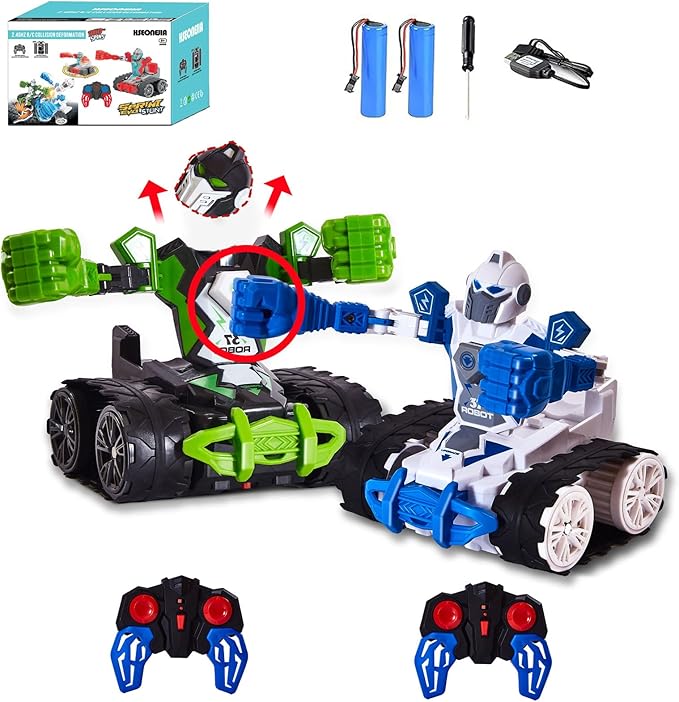 2 Pack Battle Bots Toy for Kids Ages 5-8 Years Old, 2 Player Boxing Fighting Robots Games with 360-Degree Rotating Remote-Control, Transforming RC Car Robot Birthday Gift for Boys