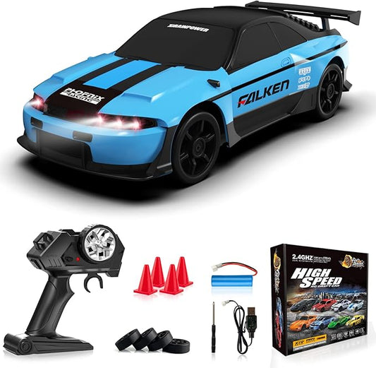 Remote Control Car, 1/24 Scale RC Drift Car, 4WD 15KM/H High Speed RC Cars, Racing Sport Toy Car with LED Lights, Racing Tire, Birthday for Kids Boys Girls, Rechargeable Battery