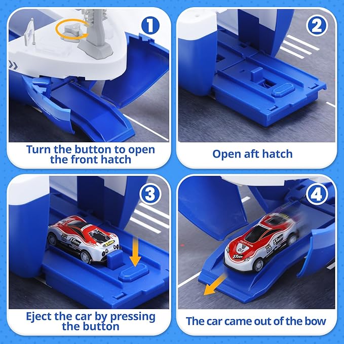 CUTE STONE 2-in-1 Toy Boat & Tower Crane Playset, Cargo Ship with Lights/Sounds | Push-Go Transport Ship & Construction Vehicle Toys, Interactive Carrier Boat for Kids Boys Girls