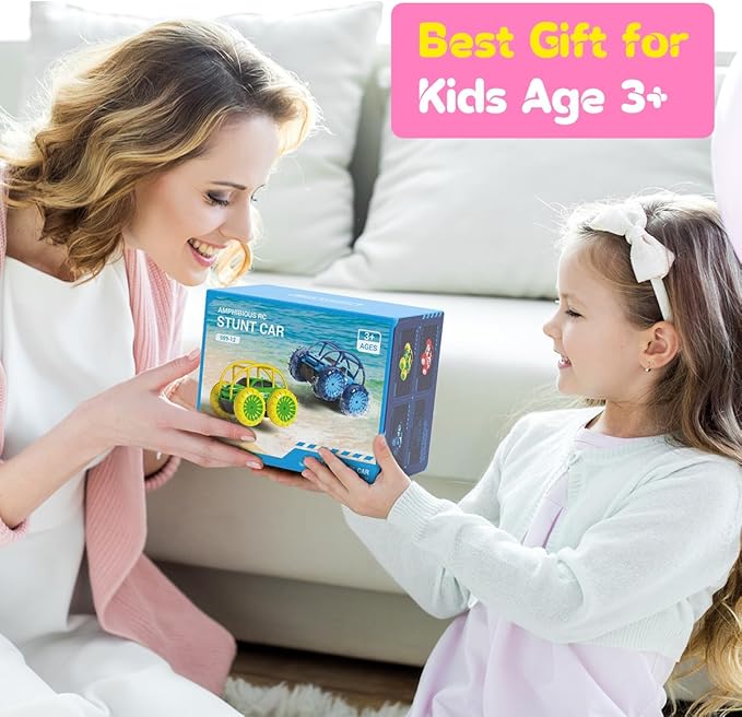 Remote Control Car, Fast Direct Charging RC Cars Amphibious 360° Rotating LED Rechargeable Stunt Car 2.4Ghz 4WD All Terrain RC Race Cars Toy Christmas Birthday Gift for Kids Boys Girls Aged 3-12 years