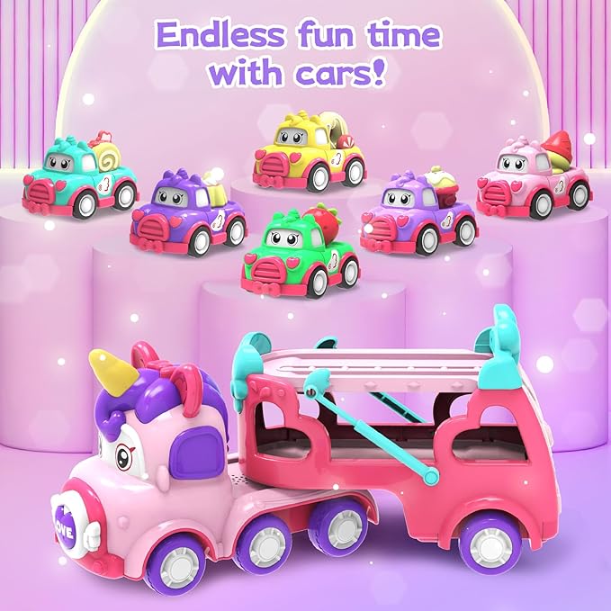 Toddler Girl Toys,Toys for 1 2 3 Year Old Girls,7-in-1 Carrier Truck Cars for Girls, Princess Toy with Light & Sound,1 2 3 Year Old Girl Gifts Birthday Christmas