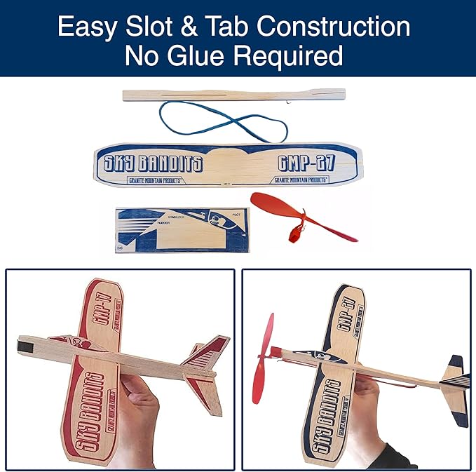 Balsa Wood and Styrofoam Airplane Toys Set | Wooden Airplane Kits | 2 Rubberband Powered Propellor Planes, 2 Balsa Wood Glider Planes, and 6 Foam Model Toy Airplane Kits | Classic Toys for Children
