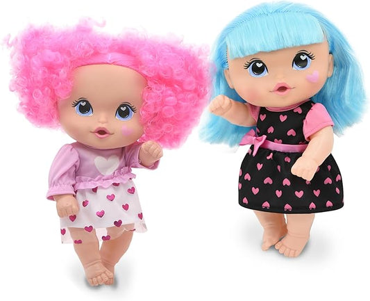 Cuddle Kids: 11" Yummy Hearts Dolls - 2 Pack Hard Body Dolls, Brush Their Blue & Pink Hair w/The Included Combs, New Adentures, Toddler & Kids Age 2+