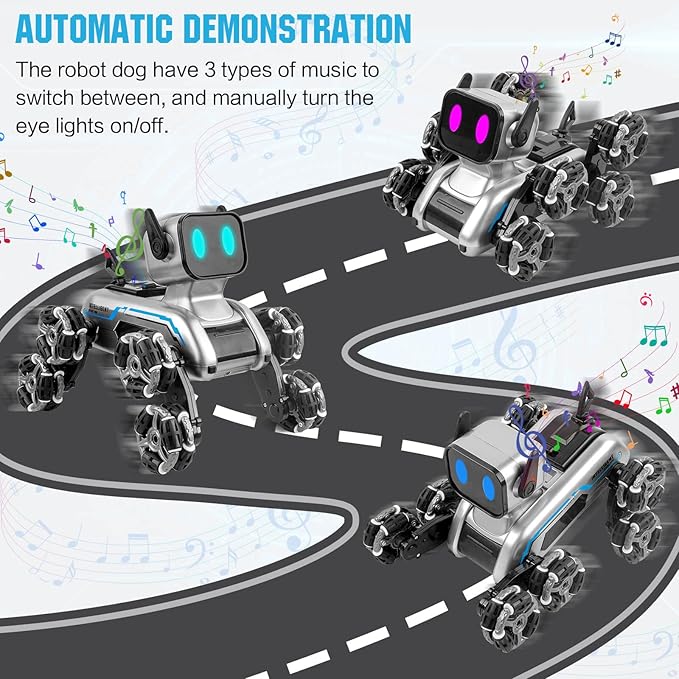 Robot Dog, 2.4Ghz Remote Control Dog Stunt RC Cars with Music & Light, 2 Models RC Robot Toys with 2 Rechargeable Batteries, Birthday Gifts for Kids 6 7 8 9 10 11 12 Years Old