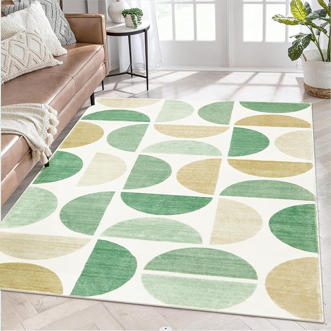 Lahome Boho Area Rug 4x6, Ultra-Thin Green Rug for Living Room, Modern Non-Slip Machine Washable Area Rugs Non Shedding Office Rug for Dining Room Kids Classroom (4x6,Green)