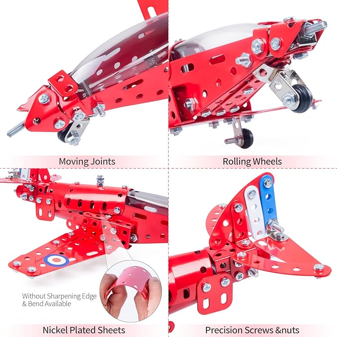 STEM Assembled Model Plane Kit Building Toy, 201 Pieces STEM Projects Airplane Building Kits for Kids Age 8-12, STEM Educational Model Kit Gifts for Teenage Boys & Girls 8+, Red, 7*9*3 inch