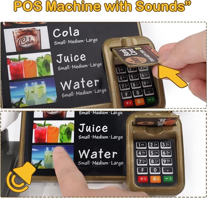 deAO Pretend Play Store Coffee Playset Kids Coffee Maker Play Set Pizzas Shop with Cash Register Toy Kitchen Playset Accessories Gifts for Toddlers Boys Girls