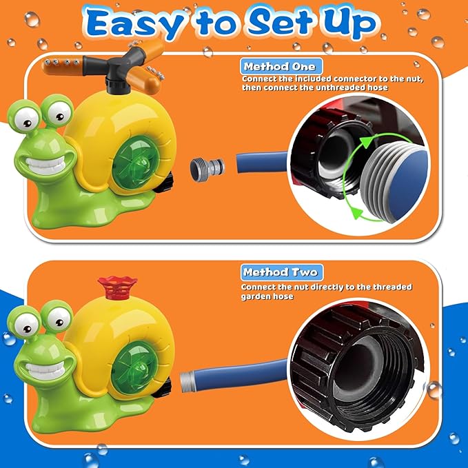 3-in-1 Water Sprinkler Baseball Toy, 360° Rotating Water Baseball Tee & T Ball Sprinkler with Water Balls, Summer Outdoor Water Toys for Kids Backyard Games Lawn Pool, Snail, Ages 3+