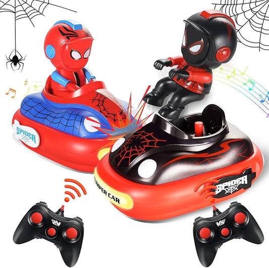 Spider Remote Control Bumper Car Set of 2, Mini RC Car with Light & Sound Effect 360° Rotating Spider Figures Bump and Eject Toy Cars for Kids Boys Girls 3-4 4-6 5-7 8-13