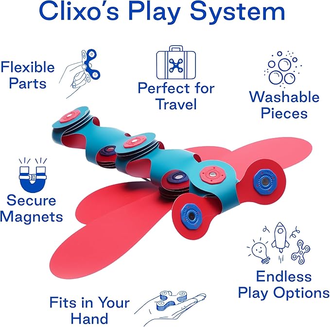 Clixo Itsy Magnetic Toy for Kids - Flexible, Durable, Imagination-Boosting Magnet Building Toy. Educational Multi-Sensory STEM Experience. Great as a Travel Game. Ages 4-99. 18 Piece Pack