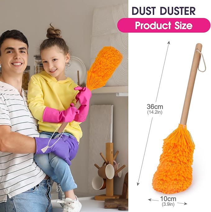 Masthome 8 Pieces Kids Cleaning Set,Wooden Cleaning Toys for Kids Broom Dustpan Mop Brush Duster Rag Sponge and Hanging Stand,Skill Developmental Pretend Play Kit for Toddlers,Children