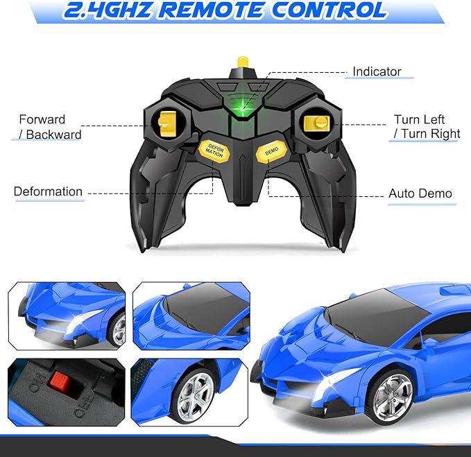 Remote Control Car Toys - Transforming RC Cars for Kids, Transform Toys Car Robot, Gift Kids Toys for 3 4 5 6 7 8 10 12 Years Old Boy, Blue
