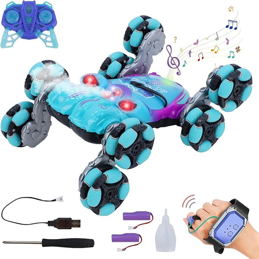 Gesture Sensing RC Stunt Car, RC Cars Remote Control Car for Kids Aged 6 7 8-12 9 10 11 Years Old Toy Cars, 8 Wheel RC Drift Cars with Music Sprayer for Boys Girls Christmas Birthday Gift