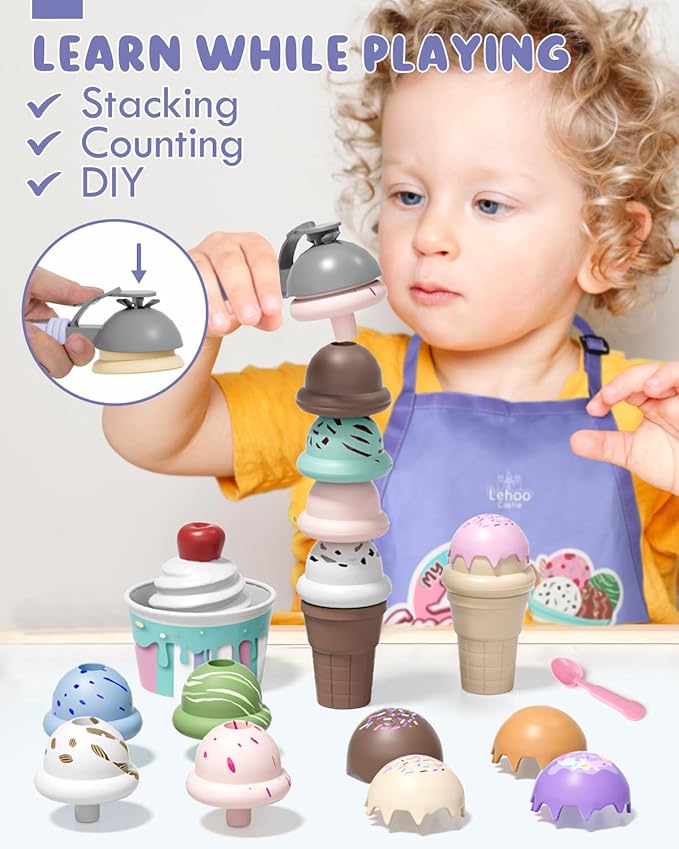 Lehoo Castle Ice Cream Toys for Toddlers 3-5, Toys for 3 4 Year Old Girls, Play Ice Cream Counter Shop Playset for Kids, Gift for Girls Boys 3 4 5 6 Year Old