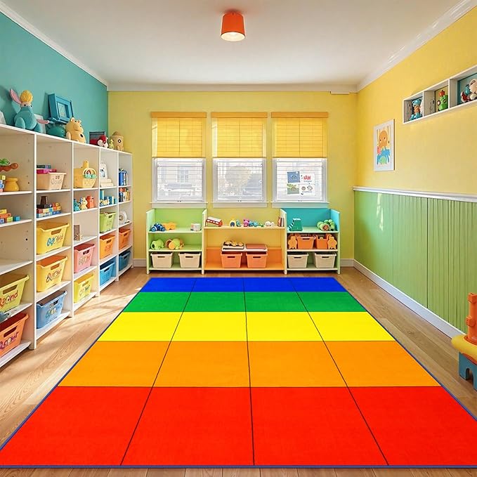 LIVEBOX Elementary Classroom Rugs for Kids, Washable Kids Rugs for Playroom School, Nursery, Colorful Children's Educational Carpet Non-Slip Classroom Mat for Learning, 6'x9'(Seats-20)