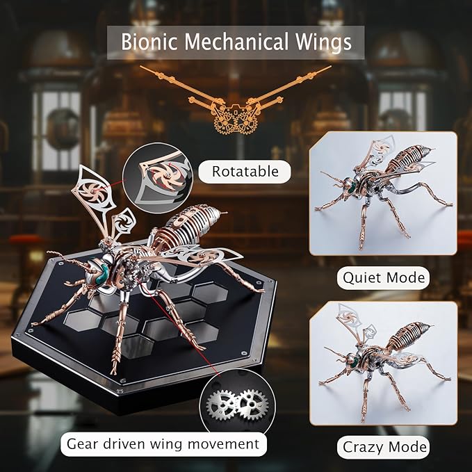 3D Metal Puzzles for Adults: Metal Model Kits 3D Metal Puzzle Mechanical Wasp Building Blocks, Difficult DIY for Assembly Gifts for Men (3D Metal Wasp-Rose Golden)