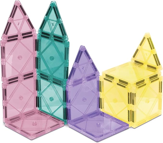 CreateOn Crayola Magnetic Tiles, Building Set for Kids, Magnetic Building Toys for Kids, STEM Travel, Gift for Boys and Girls Ages 3+, 14-Piece Set (Pastel)