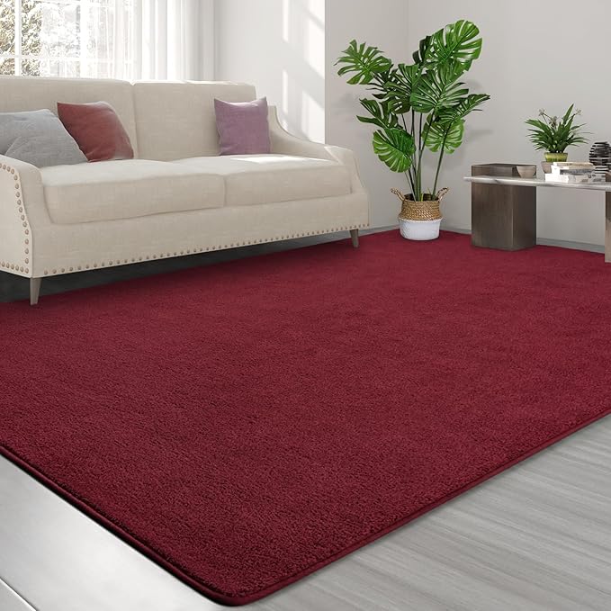 FlyDOIT Area Rugs for Bedroom Living Room, 6x9 Rose Red Super Soft Comfy Thickened Memory-Foam Indoor Carpets, Modern Aesthetic Minimalist Carpet for Boys Girls Adults Apartment Nursery Home Décor