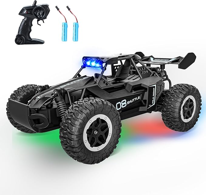 Remote Control Car for Kids 3 4 5 6 7+, 20 KM/H High-Speed RC Cars with LED Lights, 2.4GHz 2WD Monster Truck Toys, Rechargeable RC Car, Toy Cars for Girls Boys, Christmas & Birthday Gifts–Black