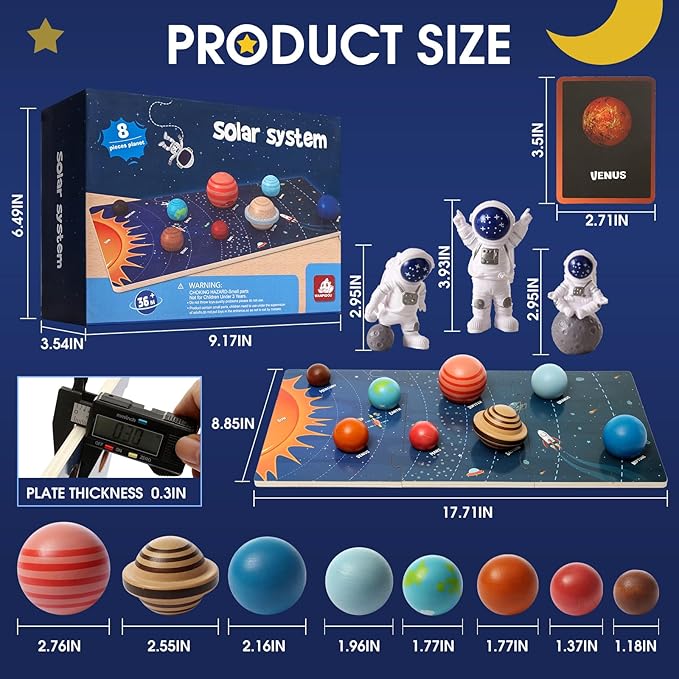 Wooden Solar System Model Board，Kids Solar System，Montessori Planet Toys,Educational Planets Balls,Preschool Learning Puzzle，Space Learning Toys