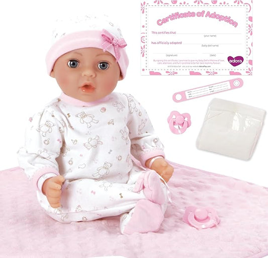 Adora 16 Inch Girl Baby Doll with Accessories Pink Matching 9-Piece Set Including a Pacifier, Hospital, Bracelet, Diaper, and More Gift for Toddlers Ages 3+ Adoption Babies Collection - Hope