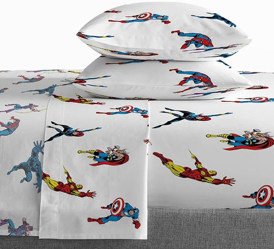Saturday Park Marvel Comics Avengers Invincible Full Sheet Set - 4 Piece 100% Organic Cotton Sheets - GOTS & Oeko-TEX Certified (Marvel Official)