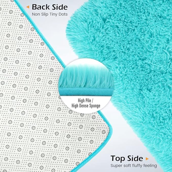Amearea Premium Soft Area Rug 4x5.3 Feet, Blue Rugs for Living Room, Fluffy Carpet for Bedroom Nursery Playroom Teen Bedside Home Decor, Comfortable Indoor Furry Dorm Carpets, Blue
