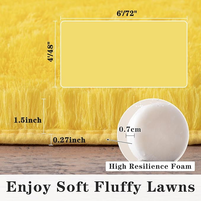 Super Fluffy Area Rug for Bedroom, Modern Shag Yellow Area Rugs, Soft Plush Small Carpet for Kids,Girls Boys and Teens Decorations for Living Room Dorm Nursery Classroom, 9x12 Feet