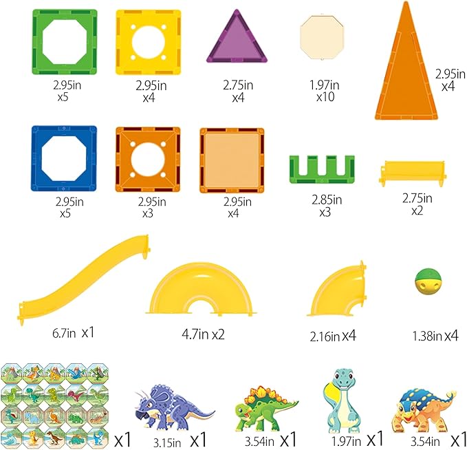 Dinosaur Magnetic Blocks Set, Upgrade DIY Magnets Building Blocks for Kids, 60 Piece Magnets Tiles for Boys and Girls Learning by Playing Games to Improve Imagination and Creativity