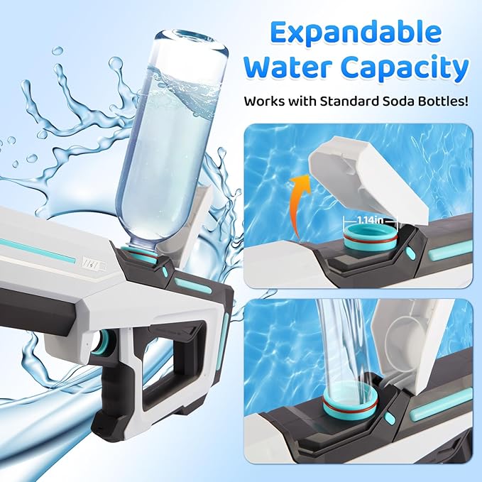Electric Water Gun with Auto-Suction, 32FT Long-Range Spray & Expandable Bottle Capacity