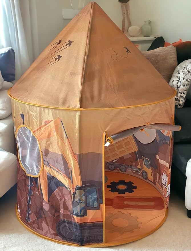 Playhouse for Boy Girl - Play Tent for Kids Toddlers, Pop Up Portable Toy Gift, Indoor Outdoor Airfort Bed Fort Party Room Airplane Bulldozer Excavator 3 4 5 6 Year Old (Construction Truck)