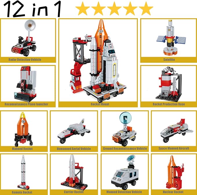 Space Rocket Stem Project Toy for Boy Age 7 8 9 10 11 12 13 Building Block for Kid Age 8-12 Science Kits for Kids Age 8-14 Christmas Birthday Gift for Boys Girls 7-13